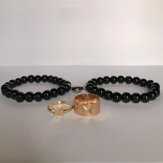 Beads Love Bracelets + Butterfly Couple Rings Combo Deal