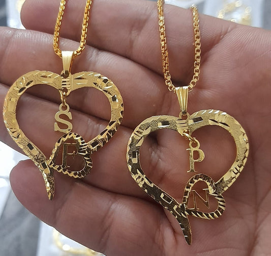 Gold Heart Initial Necklace