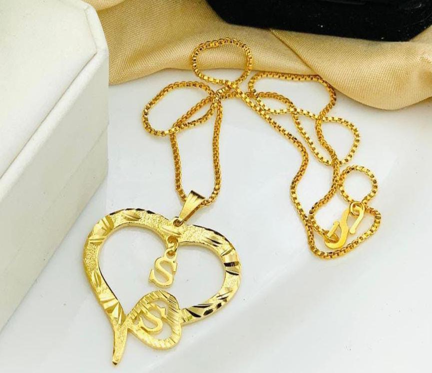 Gold Heart Initial Necklace